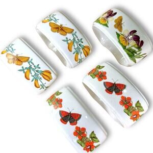 Portmeirion Botanic Garden Napkin Rings Set of 5 Vintage UK
